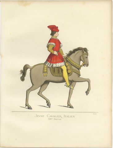 Antique Print of a Young Cavalryman, Italy, 14th Century, by Bonnard, 1860, view 2