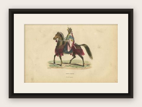 Antique Hand-Colored Print of a Japanese General, 1843, shown framed