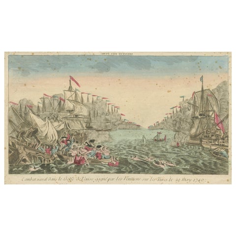 Venetian Naval Battle Print, Rare Optical Vue of Venice versus Turks, c.1770