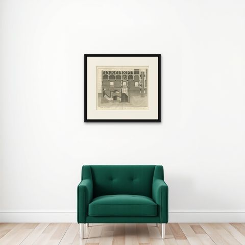 18th Century Cannon Foundry Engraving from Diderot’s Encyclopédie, circa 1770, shown framed on a wall