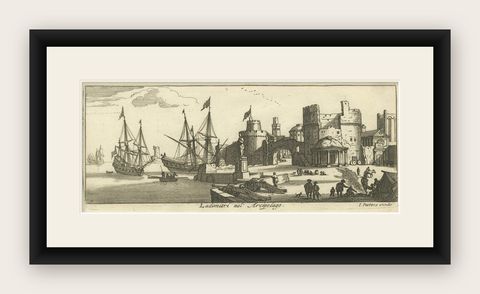 Port Scene at Ladimiti in the Aegean Archipelago with Fortifications, ca. 1680, shown framed