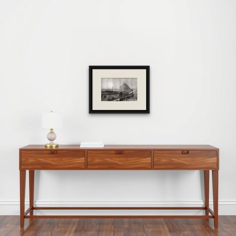 Antique Print of Daulatabad Fort, India, 1836, shown framed on a wall