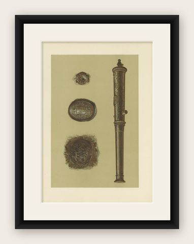 Antique Print of a Bronze Cannon by Gibb, 1890, shown framed