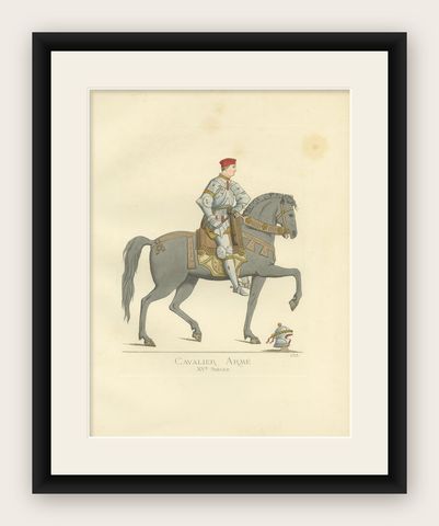 Antique Print of a Cavalry Soldier, Italy, 15th Century, by Bonnard, 1860, shown framed