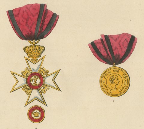 Orders of Württemberg, Cross with Lions and Medals, Plate LXXXVII, 1844, close-up 2