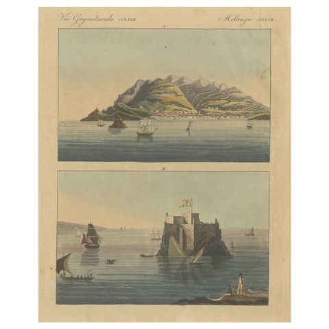 Views of Funchal and Fort Loo, Madeira, Hand-Colored Print from Bertuch, c.1800