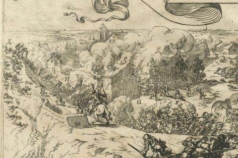 First Sparks of the Eighty Years' War in Oosterweel in 1567, Engraved in 1632, close-up 1