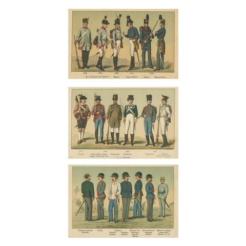 Austrian Military Uniforms Lithograph, Engineers, Landwehr & Staff, c.1890