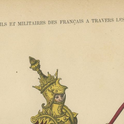 Original Antique Print of Charles VII in Ceremonial Armour, F. Roy, circa 1860, close-up 3