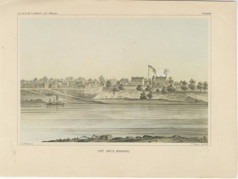 Historic View of Fort Smith, Arkansas, Overlooking the Arkansas River, 1856, view 2