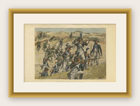 Dutch Infantry Fighting Against the British Army in the Dunes in 1799, shown framed