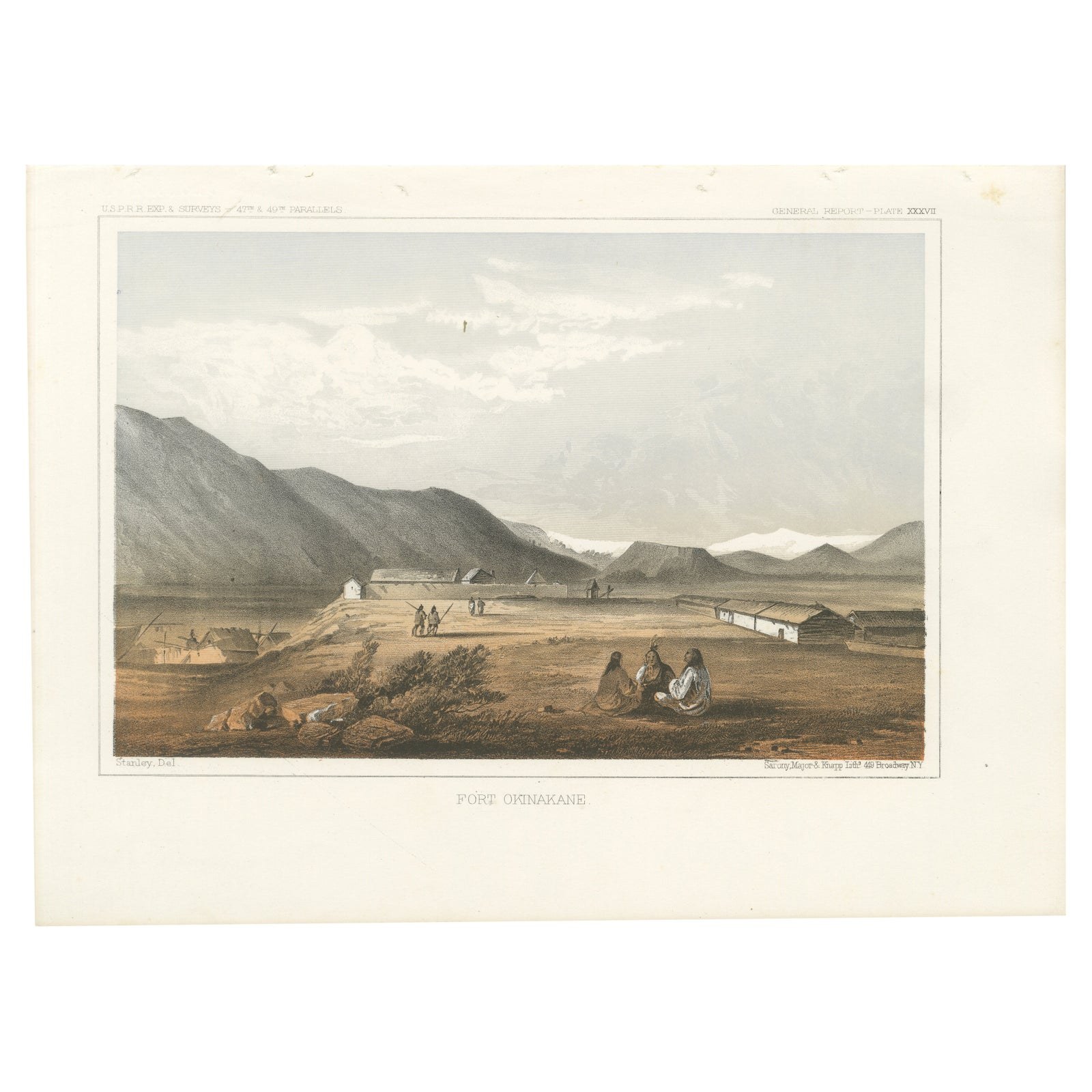 Fort Okinakane, Tinted Lithograph from the Pacific Railroad Survey, 1856