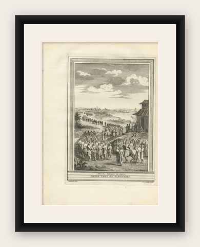 Antique Print of Japanese Soldiers Marching by J. Van Schley '1750', shown framed