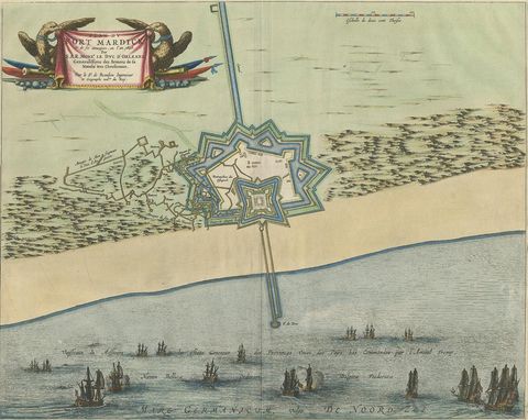 Antique Plan of Fort Mardyck Mardijk, France by S. Beaulieu, 1649, view 2