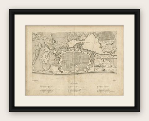 Plan of Pondicherry Fortifications and Attacks, France, c.1750, shown framed