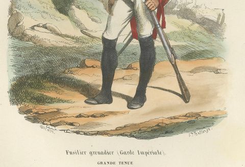 Napoleonic Imperial Guard Grenadiers, Officer and Soldier, French Prints, 1843, close-up 1