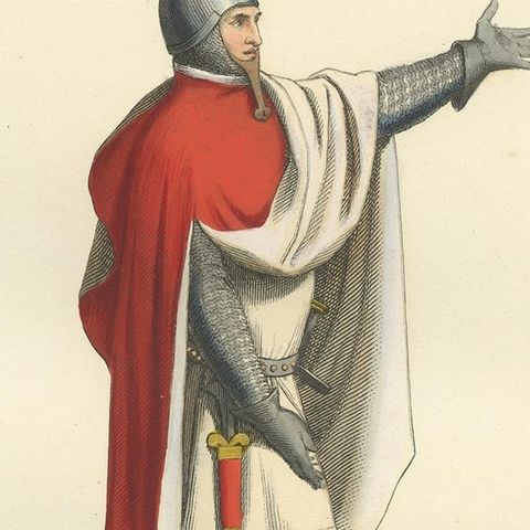 Antique Print of a 14th Century Italian Military Costume by Bonnard, 1860, close-up 2