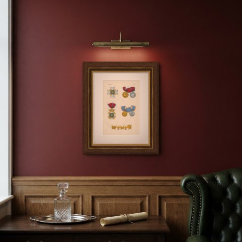 Two Sicilies, Order of Francis I Insignia, Plate XXIII, Wood Engraving, 1844, shown framed on a wall