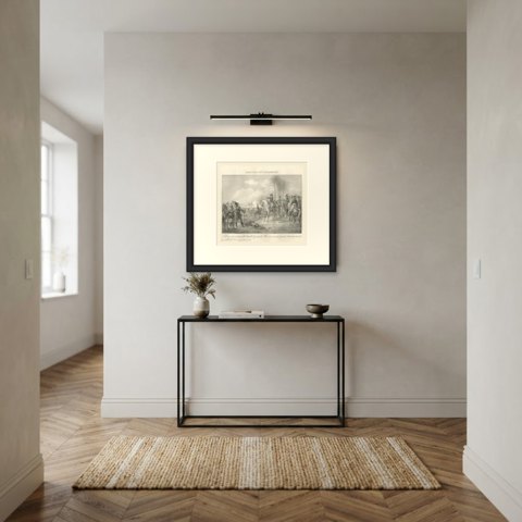 Battle of the Pyramids, Napoleon in Egypt, Antique Madou Lithograph, 1827, shown framed in a room