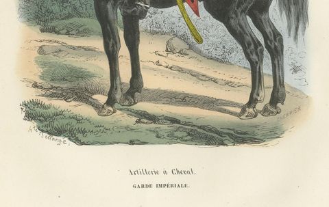 Artillerie à Cheval, Imperial Guard Cavalry, Napoleonic Military Print 1843, close-up 1
