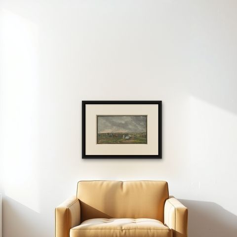 Napoleonic Military Encampment, Hand-Coloured Panoramic Aquatint, c1810, shown framed on a wall