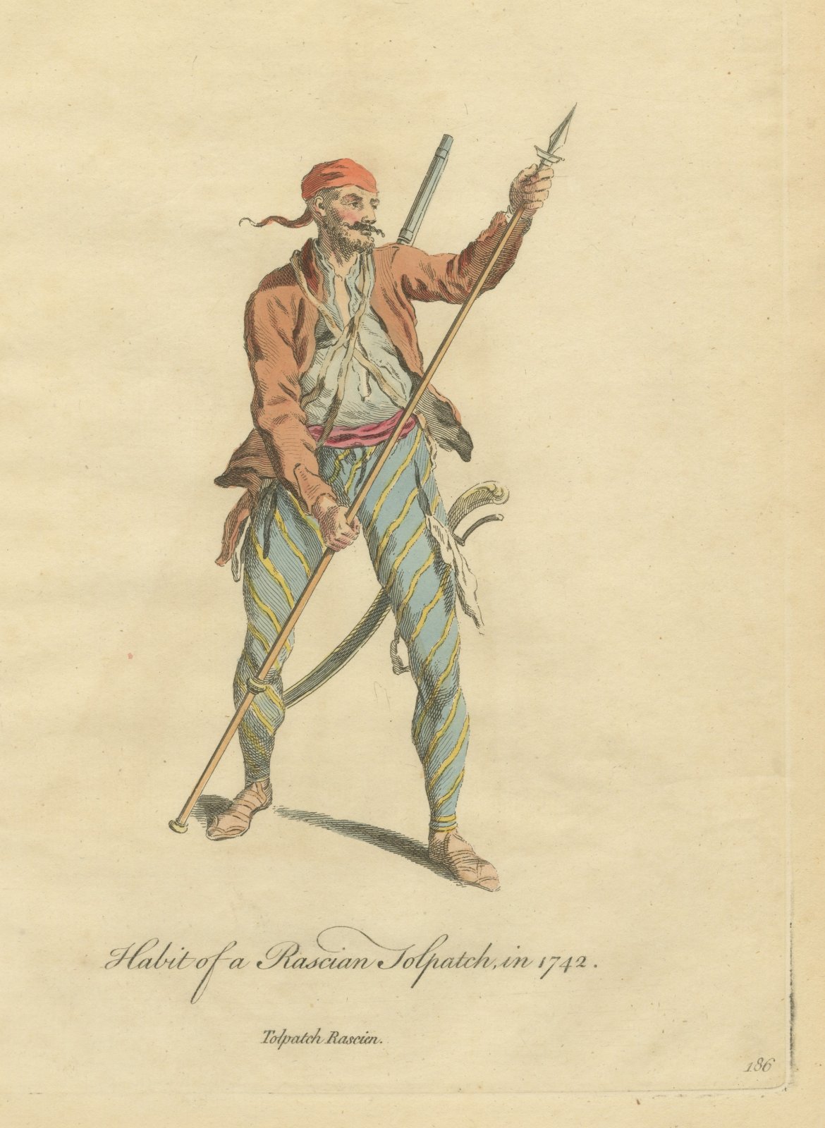 Habit of a Rascian Tolpatch in 1742, Hand Colored Jefferys Costume Plate, 1757