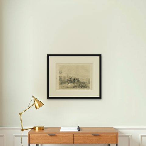 Antique Egyptian Cavalry Battle Scene from Maximilian in Bavaria, 1846, shown framed on a wall