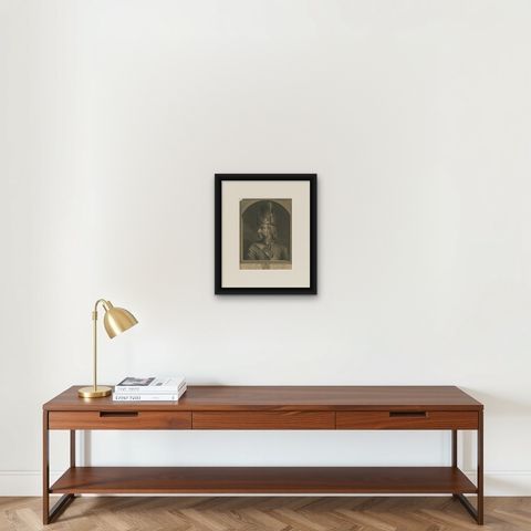 Copper Engraving of a Sapper of the Swiss Guards at the Vatican, 1779, shown framed on a wall