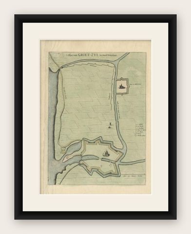 Antique Plan of the Fortress of Greetsiel, Germany, by Blaeu, c.1650, shown framed