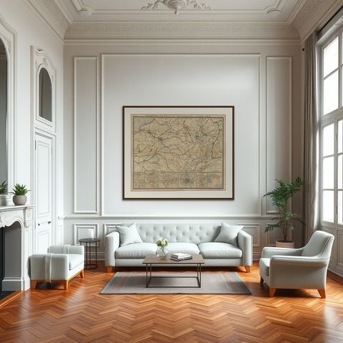 Franco-Prussian War Campaign Map of France and Germany, Original 1871, shown framed in a room