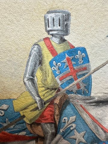 Original 1841 Watercolor of Knight on Horseback by Rémy Eugène Julièn, view 4