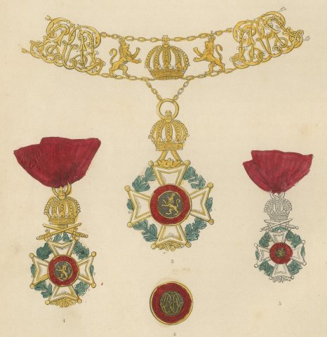 Orders of Belgium, Order of Leopold Stars, Badges and Collar, Plate XIV, 1844, close-up 2