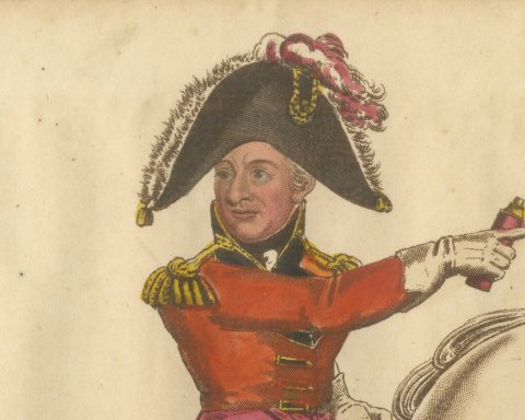 Sir Thomas Picton with Telescope on a Gray Horse Before an Army Camp, 1815, close-up 1