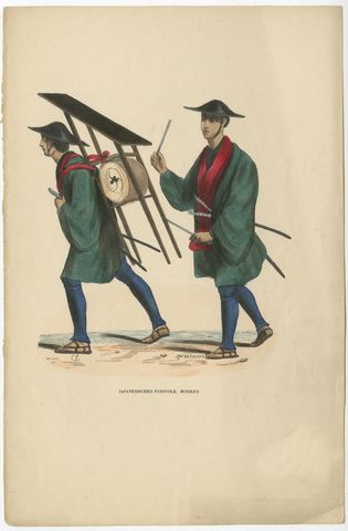 Original Antique Print of Japanese Infantry Musicians, ca.1845, view 2