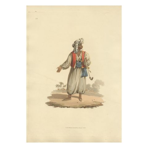 Antique Print of Military Chief of Upper Egypt, Hand-Colored Aquatint, 1818