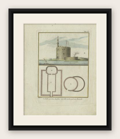 Antique Print of the Fortress at the Nile 'Damietta, Egypt' by C. Niebuhr, 1774, shown framed