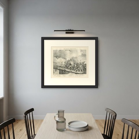 The Bridge of Arcole, the Flag of Lodi, Antique Madou Lithograph, 1827, shown framed on a wall