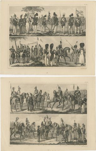 Set of 2 Antique Prints of Various Soldiers by Heck '1849', view 2