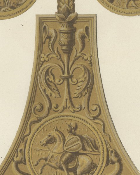 Powder Flask of the Emperor Charles the Fifth, Antique Print, 1851, close-up 3
