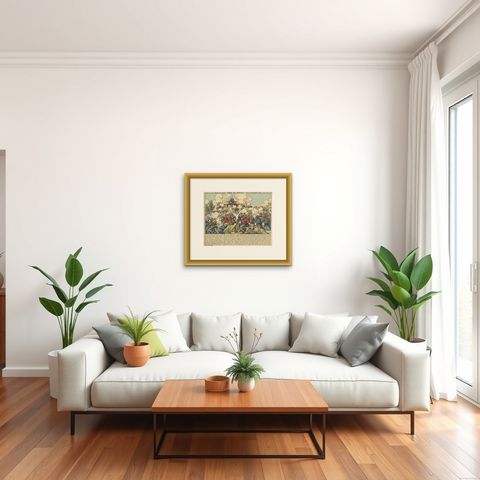 Prise de Sontay, an Épinal Print of a French Tonkin War Battle, 1883, shown framed in a room