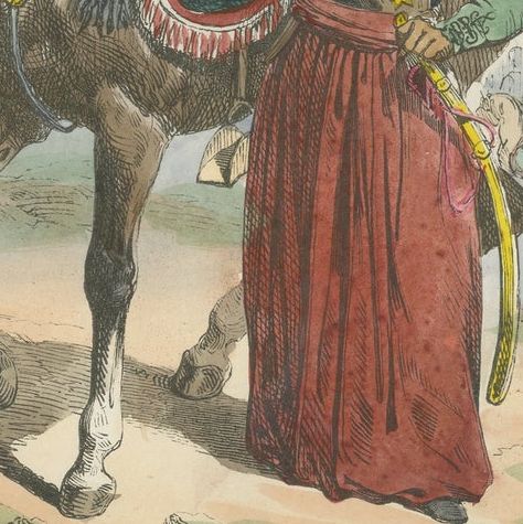 Napoleonic Mameluck of the Imperial Guard, hand-colored military print, 1843, close-up 3