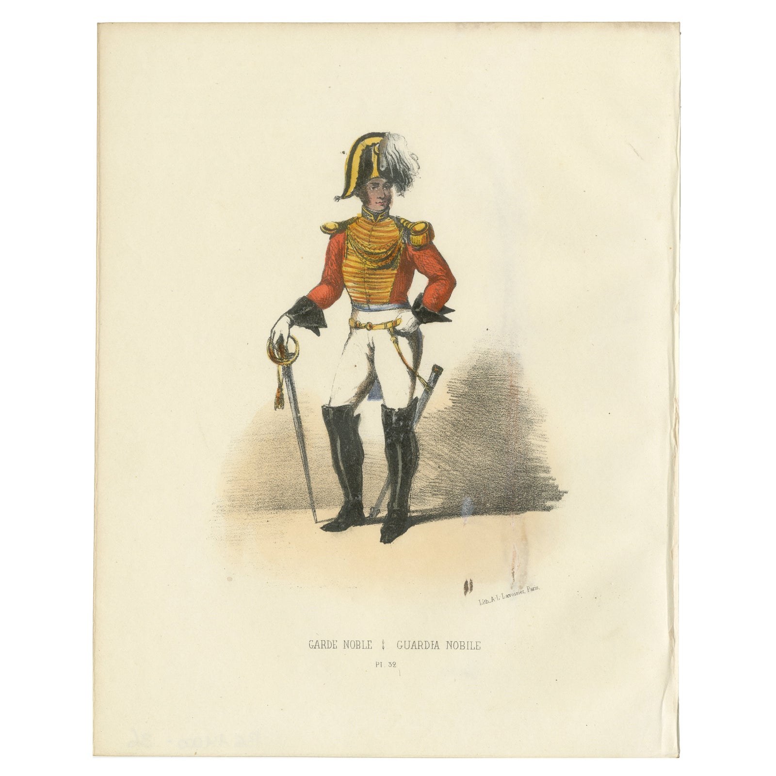 Honor and Elegance: Handcolored Print of a Noble Guard, Plate 32, 1862
