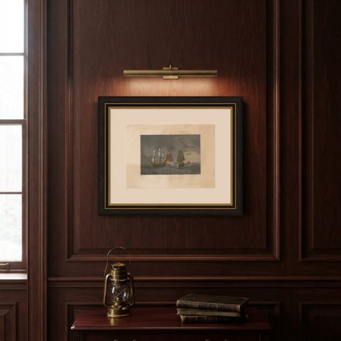 French-British Naval Battle of Negapatam, India, c.1840, shown framed on a wall