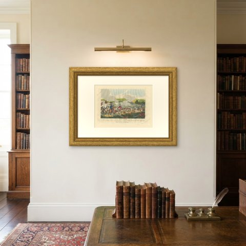 Battle of Waterloo with Cuirassiers Facing British Infantry, 1816, shown framed on a wall