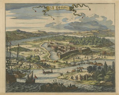 Fort Caroline in Florida, Montanus Engraving, Early America View 1671, close-up 1