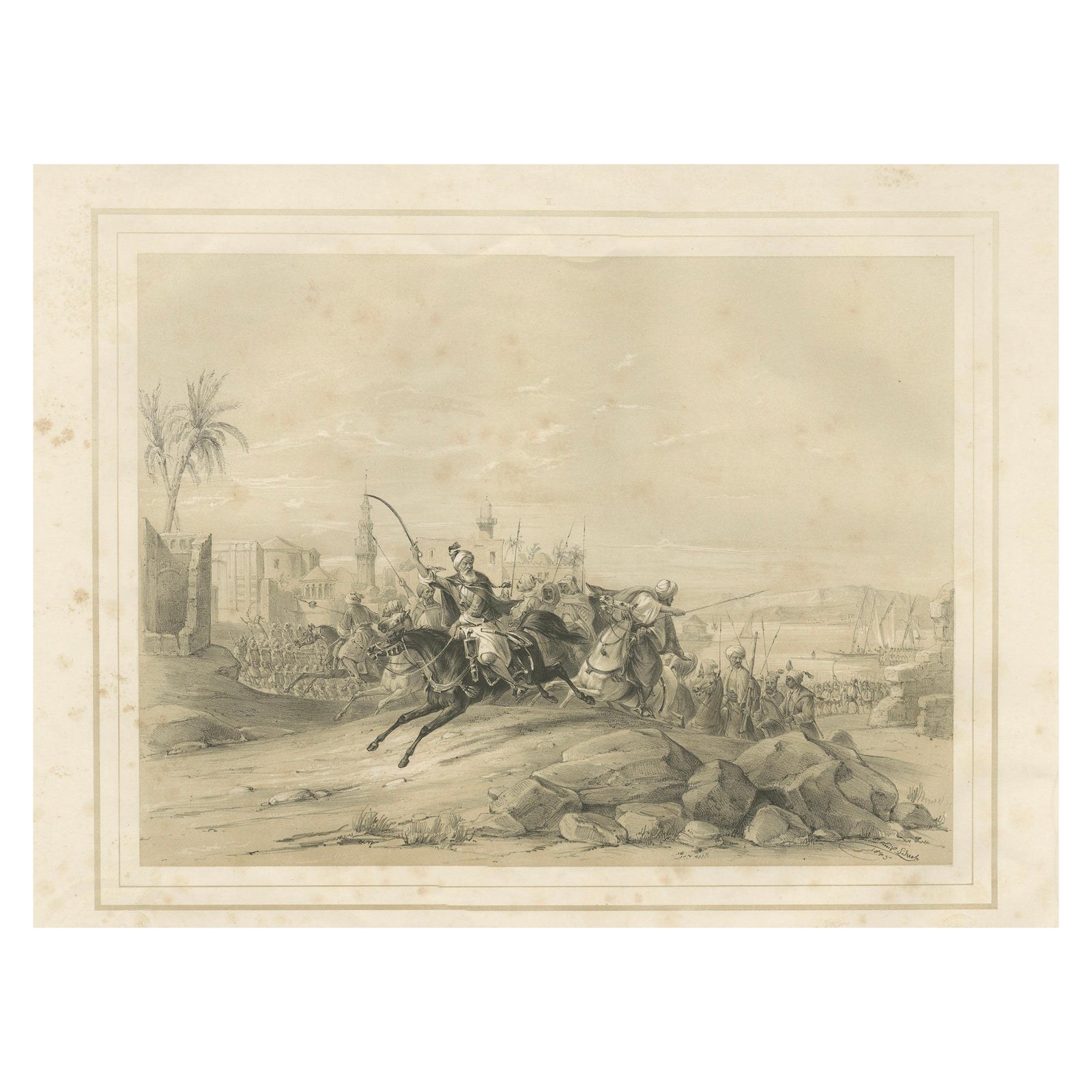 Antique Egyptian Cavalry Battle Scene from Maximilian in Bavaria, 1846