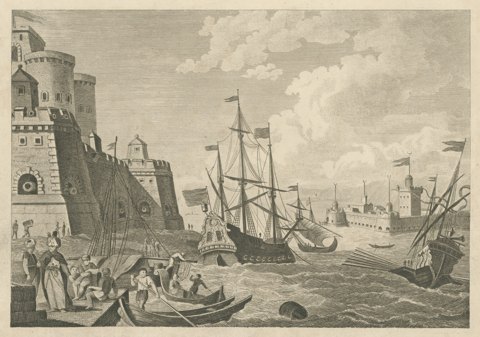 View of the Dardanelles, Ottoman Fortress and Shipping, Engraving, circa 1783
