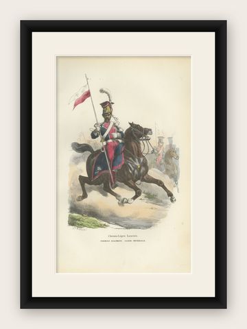 Chevau-Léger Lancer, Imperial Guard, Napoleonic Cavalry Print, 1843, shown framed