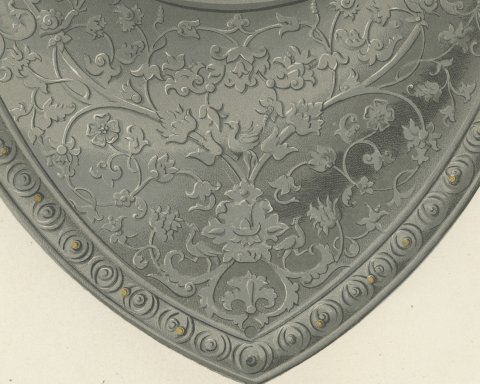 German Shield, Sixteenth Century, Soltykoff Collection, Antique Print, 1851, close-up 3