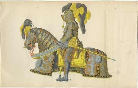 Knight in Full Tournament Armor on an Elaborately Caparisoned Horse, 1842 Litho, view 2